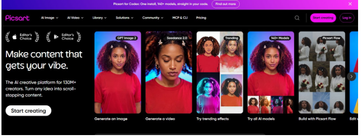 AI creative platform landing page design sample